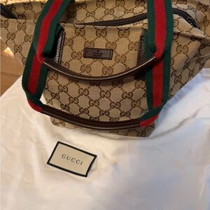 Gucci Beige Monogram Tote with Green and Red Straps